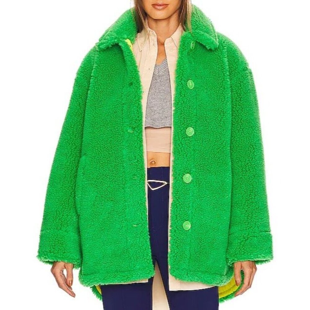 Eaves Signy Green Faux Shearling Lime Interior Reversible Oversized Shacket
